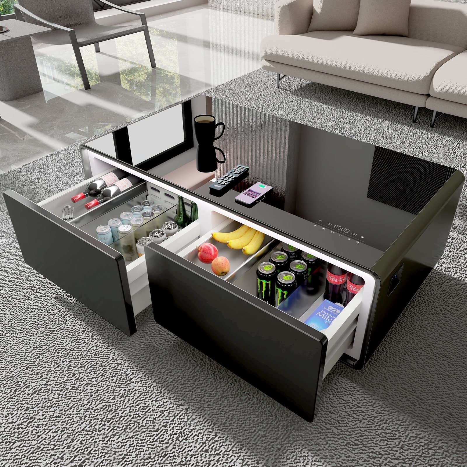 ColorLt135 Pro-Brown – Smart Coffee Table with Built-in Fridge & Bluetooth Speakers
